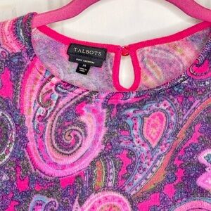 Talbots Hot Pink & Purple Paisley Cashmere Top
